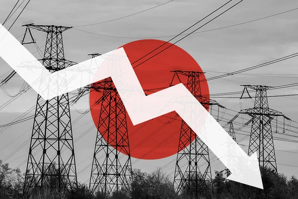 Linia Energetyczna Flaga Japonii Kryzys Energetyczny Koncepcja Światowego Kryzysu Energetycznego — Zdjęcie stockowe