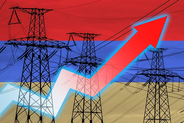 Линия Электропередачи Флаг Армении Энергетический Кризис Концепция Глобального Энергетического Кризиса — стоковое фото