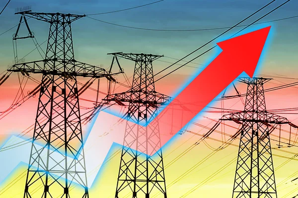 电线和箭头图形 能源危机 全球能源危机的概念 增加用电量 图表上的箭头向上移动 增加电费用 — 图库照片
