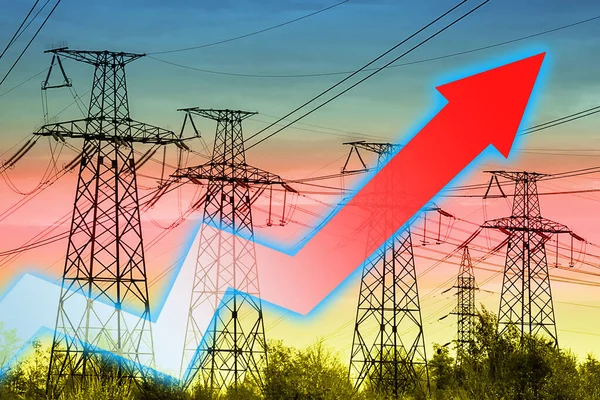 能源危机 电线和箭头图形 全球能源危机的概念 增加用电量 图表上的箭头向上移动 增加电费用 — 图库照片