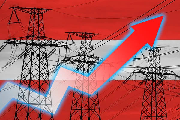 Линия Электропередачи Флаг Австрии Энергетический Кризис Концепция Глобального Энергетического Кризиса — стоковое фото
