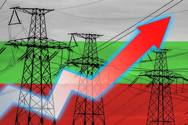 Линия Электропередачи Флаг Болгарии Энергетический Кризис Концепция Глобального Энергетического Кризиса — стоковое фото