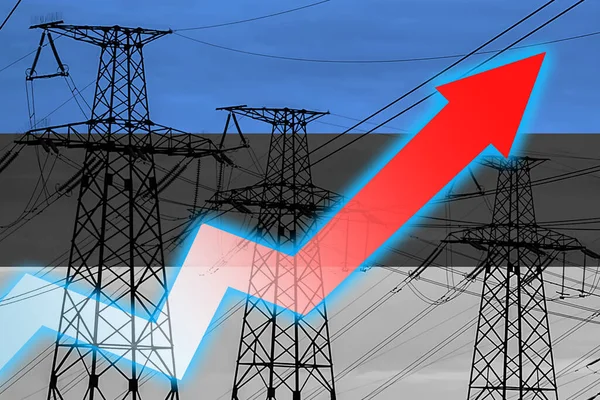 爱沙尼亚的电力线路和国旗 能源危机 全球能源危机的概念 增加用电量 图表上的箭头向上移动 增加的电费 — 图库照片