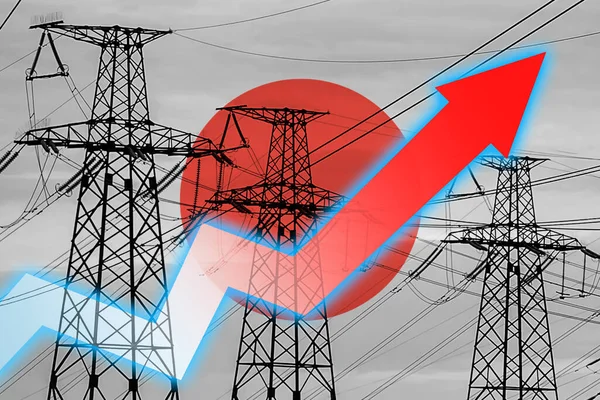 Stromleitung Und Flagge Japans Energiekrise Konzept Der Globalen Energiekrise Steigerung — Stockfoto