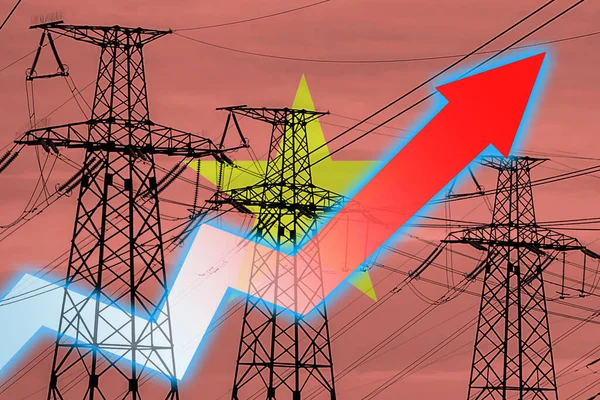Линия Электропередачи Флаг Вьетнама Энергетический Кризис Концепция Глобального Энергетического Кризиса — стоковое фото