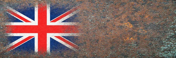 Britanya Bayrağı Paslı Yüzeyde Bayrak Resmi Paslı Arka Plan Uzayı — Stok fotoğraf