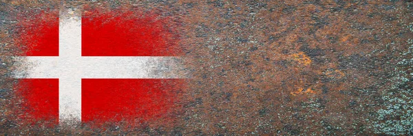 Bandera Dinamarca Bandera Pintada Sobre Una Superficie Oxidada Fondo Oxidado —  Fotos de Stock