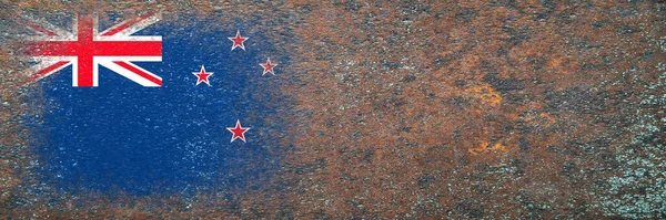 Nya Zeelands Flagga Flagga Målad Rostig Yta Rusty Bakgrund Uppfattat — Stockfoto