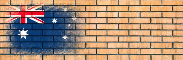 Flag Australia Flag Painted Brick Wall Brick Background Copy Space — Stock Photo, Image