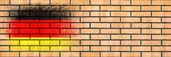 Bandera Alemania Bandera Pintada Una Pared Ladrillo Fondo Ladrillo Copiar — Foto de Stock
