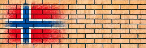 Flag Norway Flag Painted Brick Wall Brick Background Copy Space — Stock Photo, Image