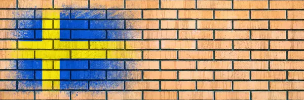 Flag Sweden Flag Painted Brick Wall Brick Background Copy Space — Stock Photo, Image