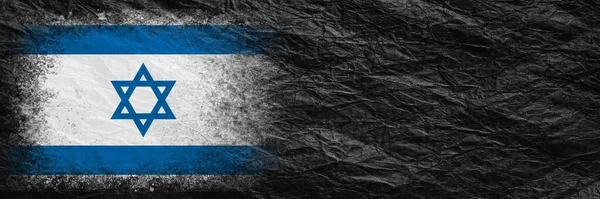 Bandera Israel Bandera Está Pintada Sobre Papel Arrugado Negro Fondo — Foto de Stock