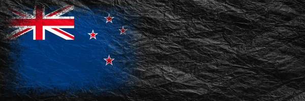 Flag New Zealand Flag Painted Black Crumpled Paper Paper Background — Stock Photo, Image
