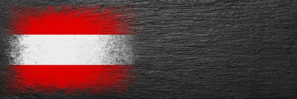 Ausztria Zászlója Zászló Fekete Palakőre Van Festve Háttér Másold Helyet — Stock Fotó