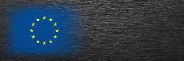 Vlajka Evropské Unie Vlajka Namalovaná Černém Břidlicovém Kameni Kamenné Pozadí — Stock fotografie