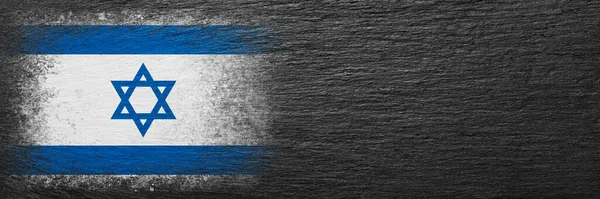 Bandera Israel Bandera Está Pintada Piedra Pizarra Negra Fondo Piedra — Foto de Stock