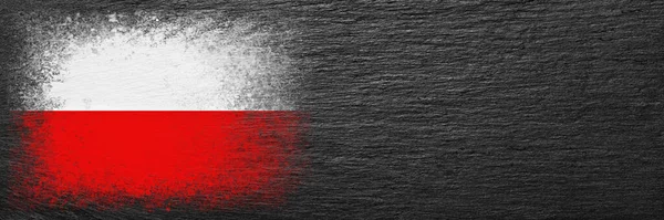 Lengyelország Zászlója Zászló Fekete Palakőre Van Festve Háttér Másold Helyet — Stock Fotó