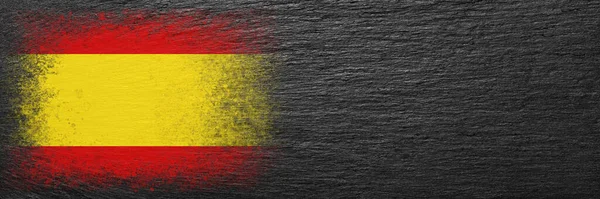 Флаг Испании Флаг Выгравирован Черном Шифер Камне Каменный Фон Принято — стоковое фото