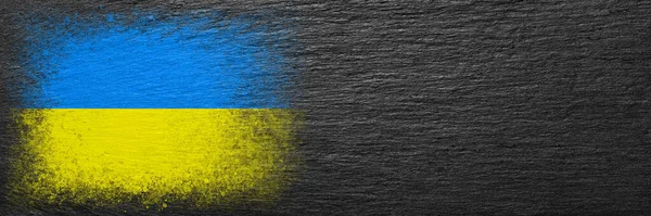 Flag Ukraine Flag Painted Black Slate Stone Stone Background Copy — Stock Photo, Image
