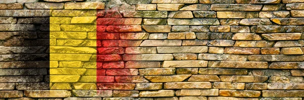 Flag Belgium Flag Painted Stone Wall Stone Background Copy Space — Stock Photo, Image