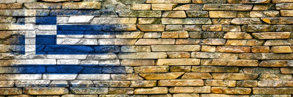 Flaga Grecji Flaga Jest Namalowana Kamiennej Ścianie Kamienne Tło Odbiór — Zdjęcie stockowe