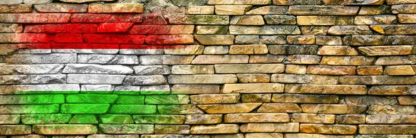 Flag Hungary Flag Painted Stone Wall Stone Background Copy Space — Stock Photo, Image