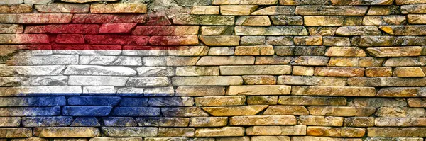 Flag Netherlands Flag Painted Stone Wall Stone Background Copy Space — Stock Photo, Image