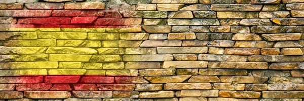Flag Spain Flag Painted Stone Wall Stone Background Copy Space — Stock Photo, Image