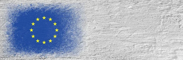 Vlajka Evropské Unie Vlajka Namalovaná Betonové Stěně Pozadí Cementu Sádrový — Stock fotografie