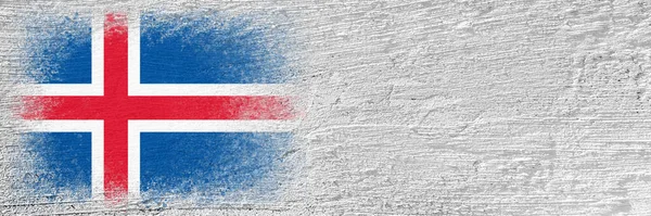 冰岛国旗 旗子涂在水泥墙上 水泥背景 表面涂满了石膏复制空间 有结构的创作背景 — 图库照片