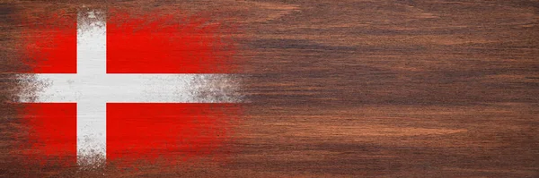 Σημαία Δανίας Σημαία Είναι Βαμμένη Ξύλινη Επιφάνεια Ξύλινο Φόντο Επιφάνεια — Φωτογραφία Αρχείου