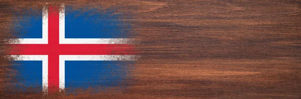 Bandiera Dell Islanda Bandiera Dipinta Una Superficie Legno Sfondo Legno — Foto Stock