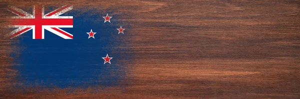 Yeni Zelanda Bayrağı Bayrak Ahşap Bir Yüzeye Boyanmıştır Ahşap Arka — Stok fotoğraf
