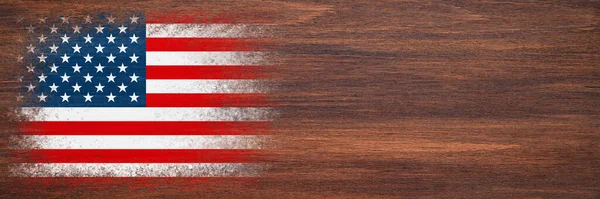 Bandera Usa Bandera Está Pintada Sobre Una Superficie Madera Fondo —  Fotos de Stock