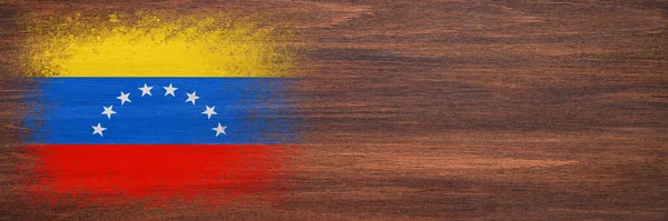 Bandera Venezuela Bandera Está Pintada Sobre Una Superficie Madera Fondo —  Fotos de Stock