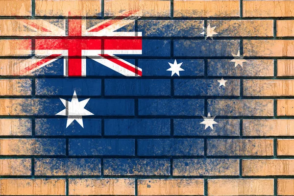 Bandeira Austrália Bandeira Pintada Numa Parede Tijolos Fundo Tijolo Texturizado — Fotografia de Stock