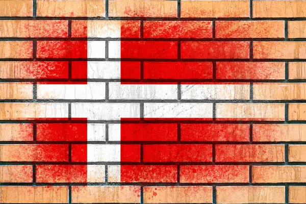 Bandera Dinamarca Bandera Pintada Una Pared Ladrillo Fondo Ladrillo Texturizado —  Fotos de Stock