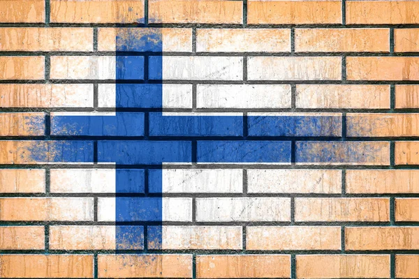 Flag Finland Flag Painted Brick Wall Brick Background Textured Creative — Stock Photo, Image