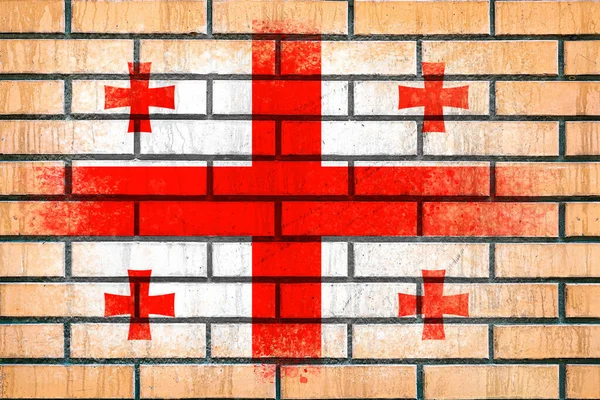 Vlag Van Georgië Vlag Geschilderd Een Stenen Muur Brick Achtergrond — Stockfoto