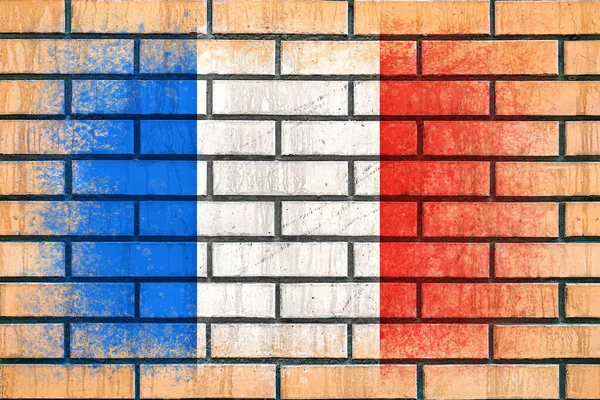 Bandeira França Bandeira Pintada Numa Parede Tijolos Fundo Tijolo Texturizado — Fotografia de Stock