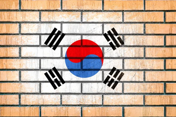 stock image Flag of South Korea. Flag painted on a brick wall. Brick background. Textured creative background