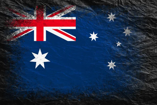 Avustralya Bayrağı Bayrak Siyah Buruşuk Kağıda Boyanmıştır Kağıt Arkaplan Yapılandırılmış — Stok fotoğraf