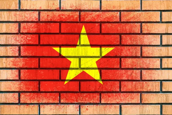 Vietnam Bayrağı Tuğla Bir Duvarda Bayrak Resmi Tuğla Yapılandırılmış Yaratıcı — Stok fotoğraf