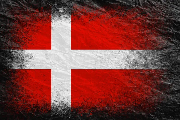Dánia Zászlója Zászló Fekete Gyűrött Papírra Van Festve Papír Háttér — Stock Fotó
