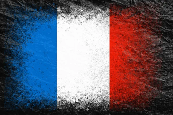 Fransa Bayrağı Bayrak Siyah Buruşuk Kağıda Boyanmıştır Kağıt Arkaplan Yapılandırılmış — Stok fotoğraf