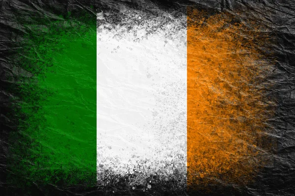 Flag Ireland Flag Painted Black Crumpled Paper Paper Background Textured — Stock Photo, Image