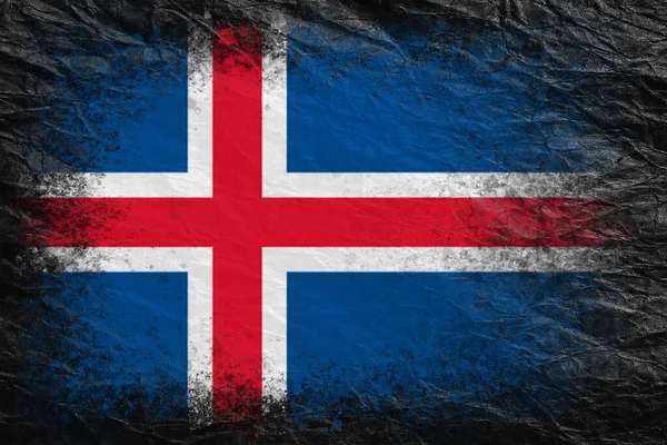 冰岛国旗 旗子涂在黑色皱纹纸上 纸张背景 有结构的创作背景 — 图库照片