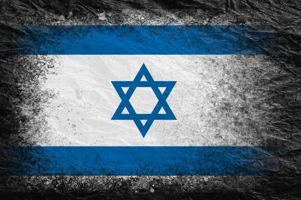 Bandera Israel Bandera Está Pintada Sobre Papel Arrugado Negro Fondo — Foto de Stock
