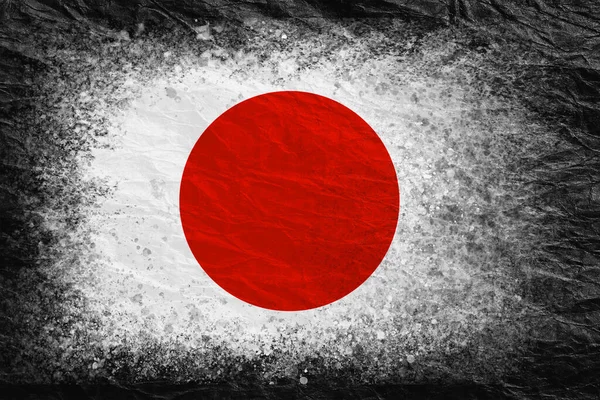 Flaga Japonii Flaga Jest Malowana Czarnym Pogniecionym Papierze Papierowe Tło — Zdjęcie stockowe